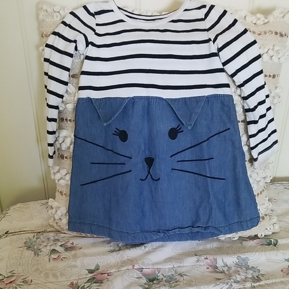 Harper Canyon Black and White Striped Cat Face Dress - Picture 1 of 2